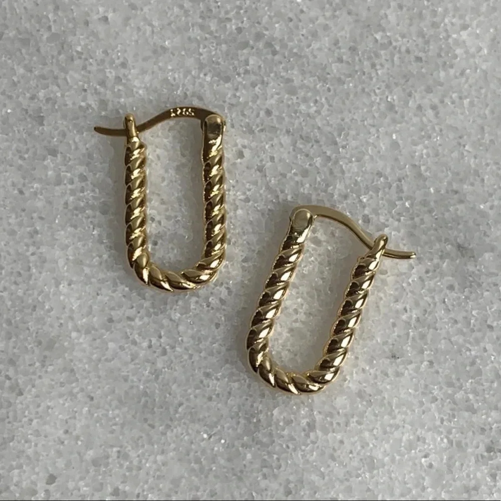 Gold Rope Twist Oval Hoop Earrings 22$